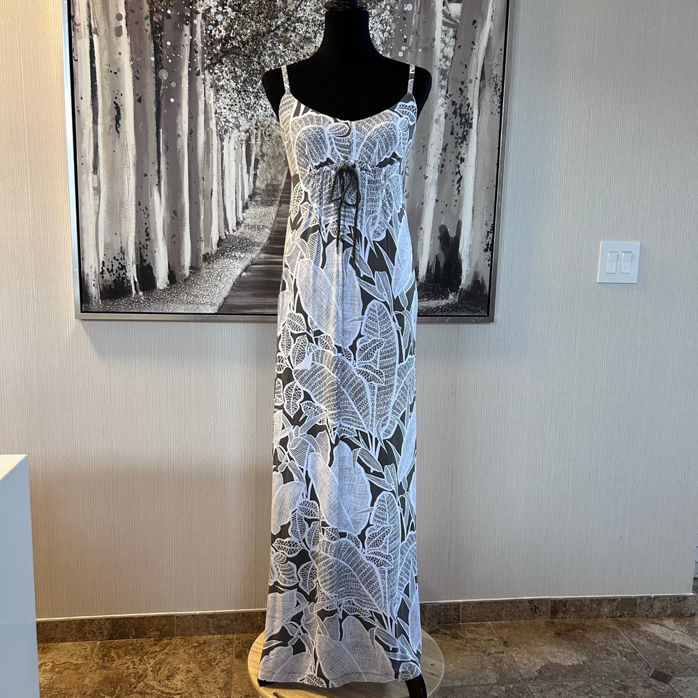 Tommy Bahama‎ Relax Printed Gray White Tropical Print Long Lounge Dress - S/P